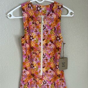 NWT Stone Fox Swim Floral Zip One-Piece - Pink, Orange & Brown